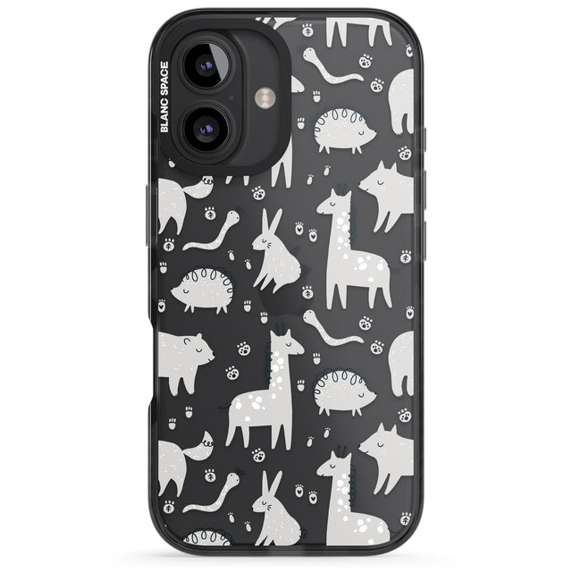 iPhone 16 Pro Max Adorable Mixed Animals Pattern (Clear) Black Impact Phone Case