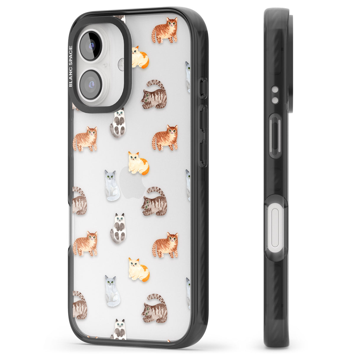 iPhone 16 Pro Max Cute Cat Pattern - Clear Black Impact Phone Case