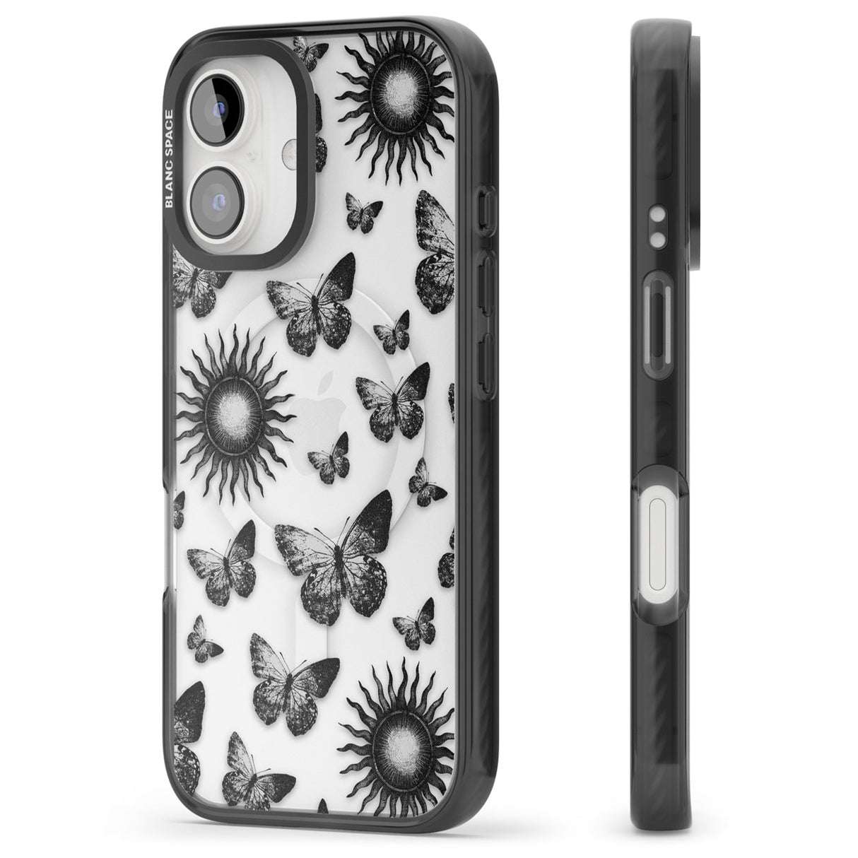 Butterflies & Suns Black Impact Magsafe Phone Case for iPhone 16, iPhone 16 Plus