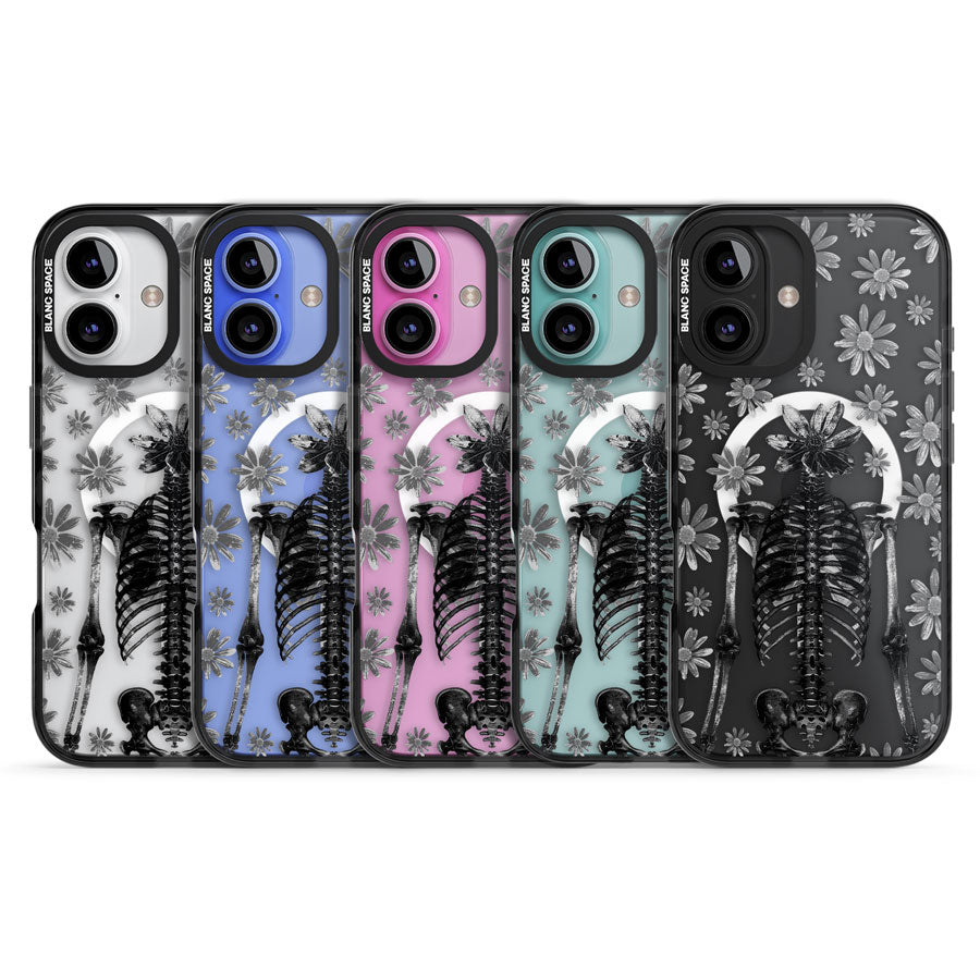 Skeleton Flower Black Impact Magsafe Phone Case for iPhone 16, iPhone 16 Plus