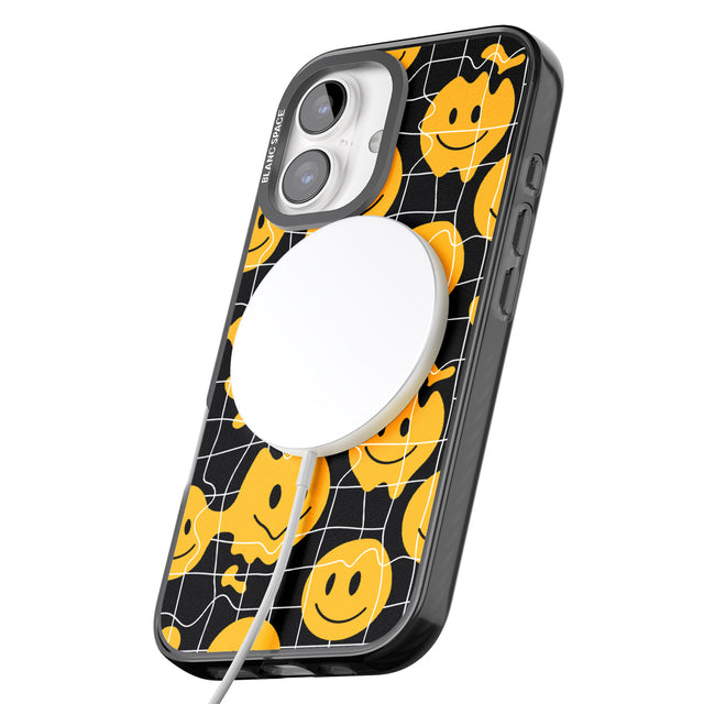 iPhone 16 Pro Max Acid Face Grid Pattern Black Impact Phone Case