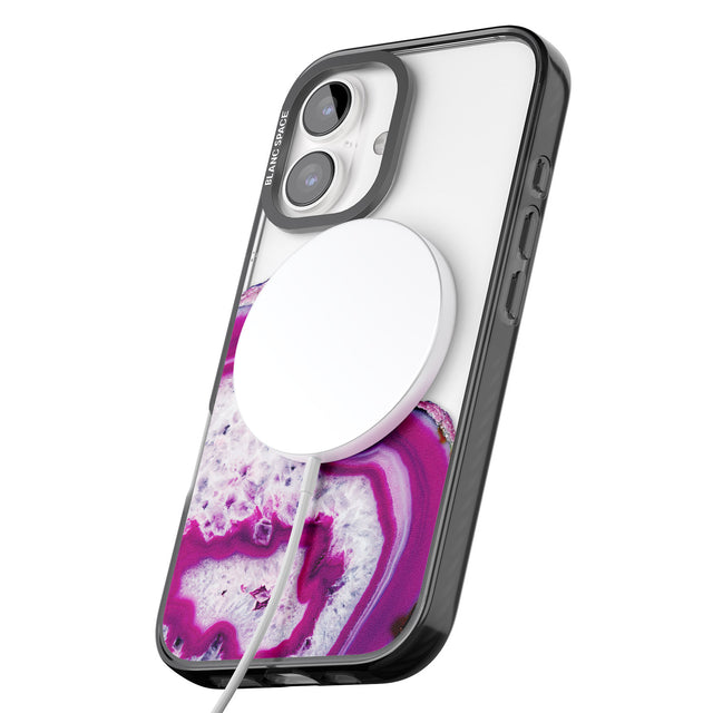 iPhone 16 Pro Max Violet & White Swirl Agate Crystal Clear Design Black Impact Phone Case