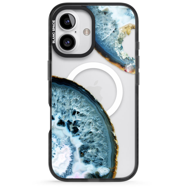 iPhone 16 Pro Max Blue, White & Yellow Agate Gemstone Black Impact Phone Case