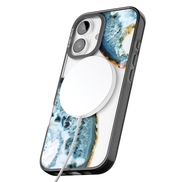 iPhone 16 Pro Max Blue, White & Yellow Agate Gemstone Black Impact Phone Case