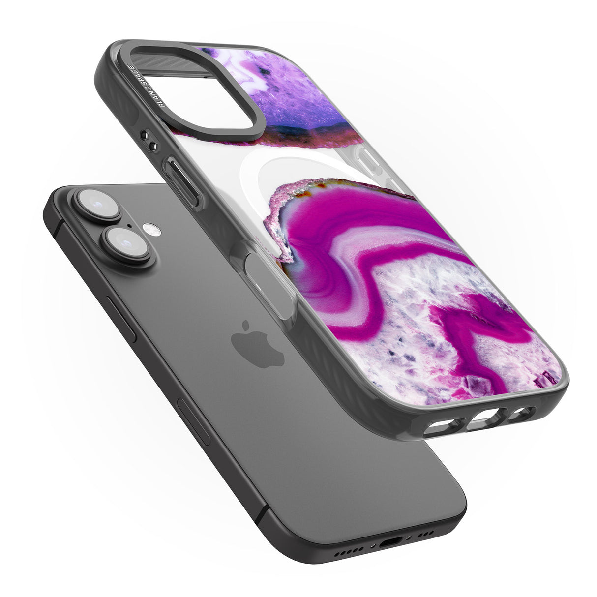 iPhone 16 Pro Max Purple & White Gemstone Crystal Clear Design Black Impact Phone Case