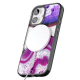 iPhone 16 Pro Max Purple & White Gemstone Crystal Clear Design Black Impact Phone Case