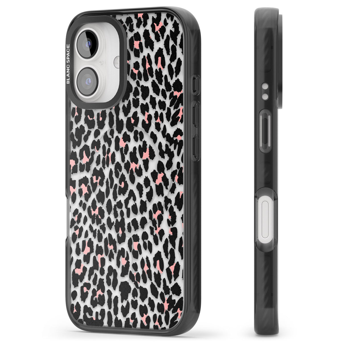 iPhone 16 Pro Max Light Pink Leopard Print - Transparent Black Impact Phone Case