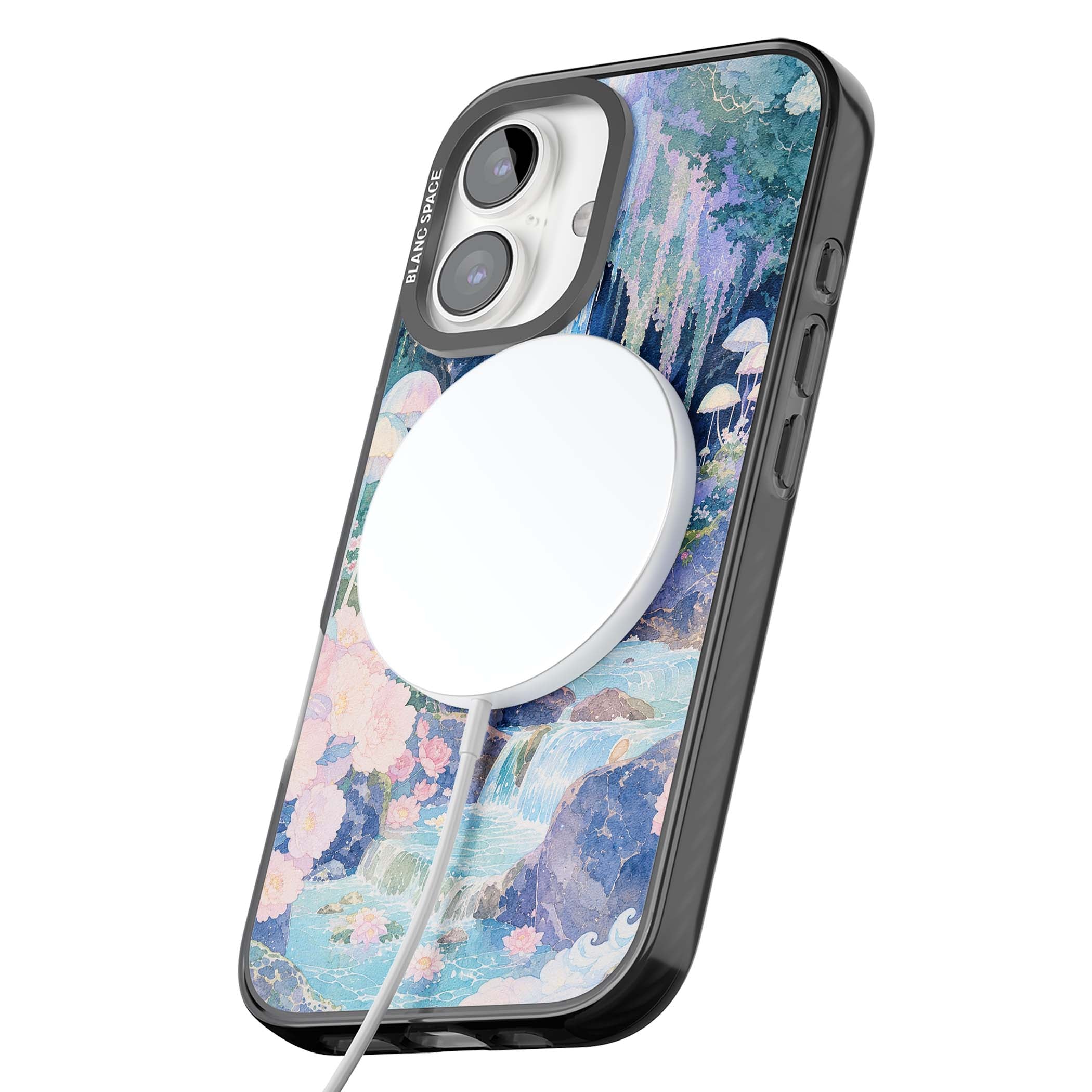 Mystic Waterfall art iPhone case | Black Impact Magsafe case for iPhone 16, iPhone 16 Plus