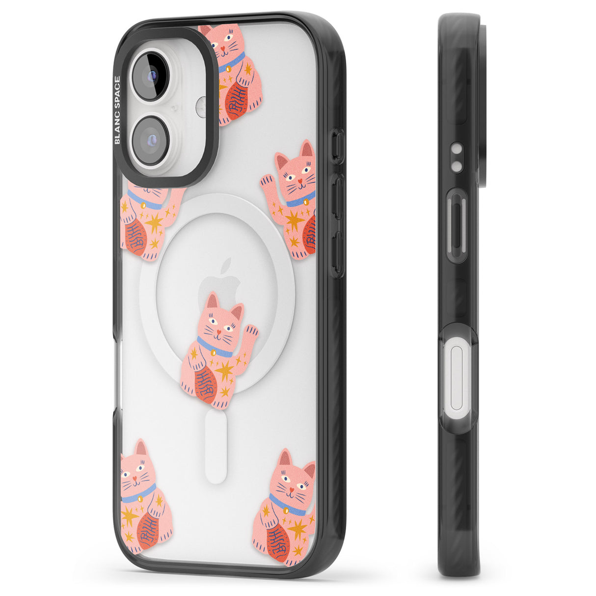 iPhone 16 Pro Max Waving Cat Pattern Black Impact Phone Case