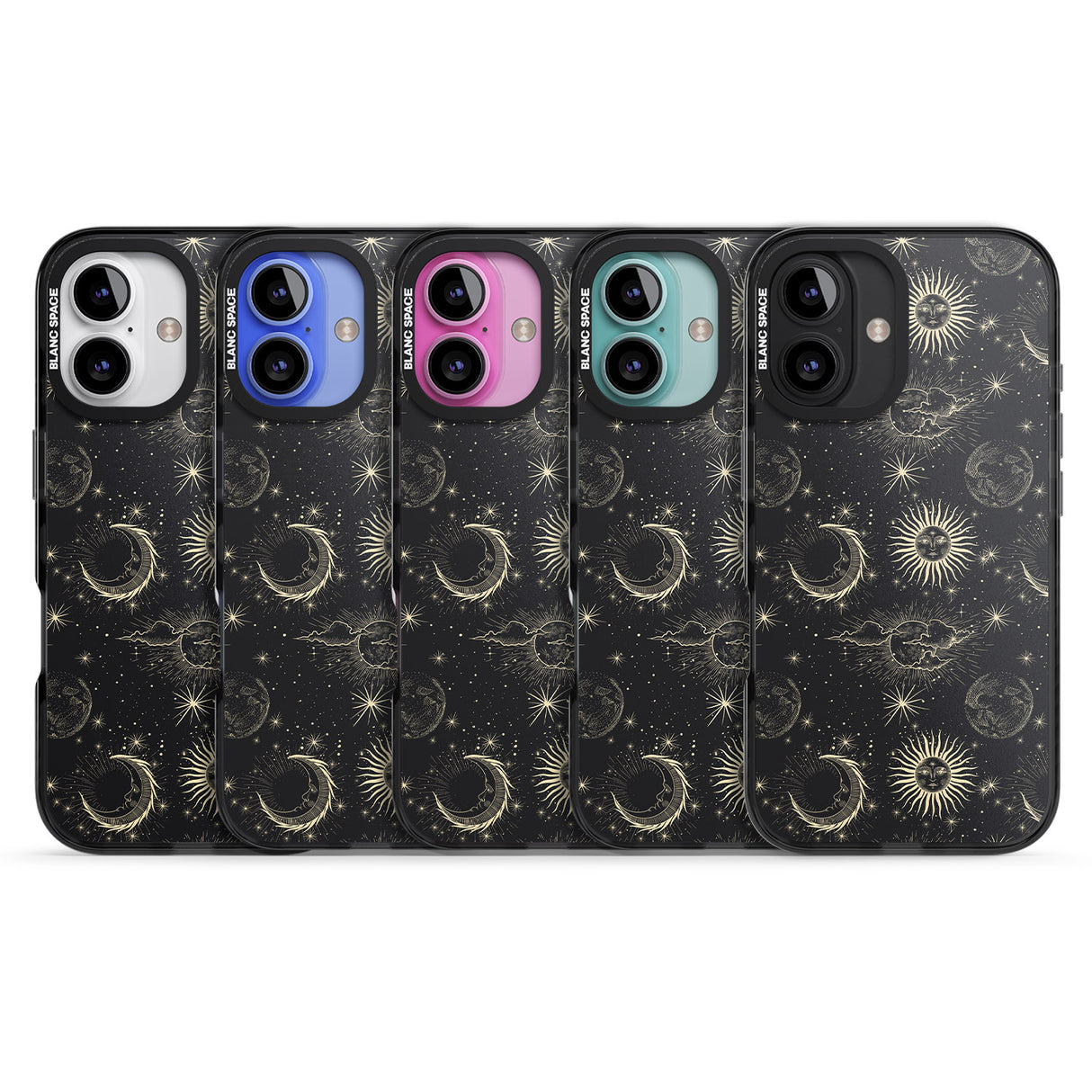 iPhone 16 Pro Max Large Suns, Moons & Clouds Astrological Black Impact Phone Case