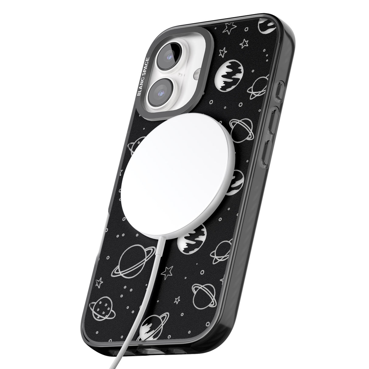 iPhone 16 Pro Max Cosmic Outer Space Design Clear on Black Black Impact Phone Case