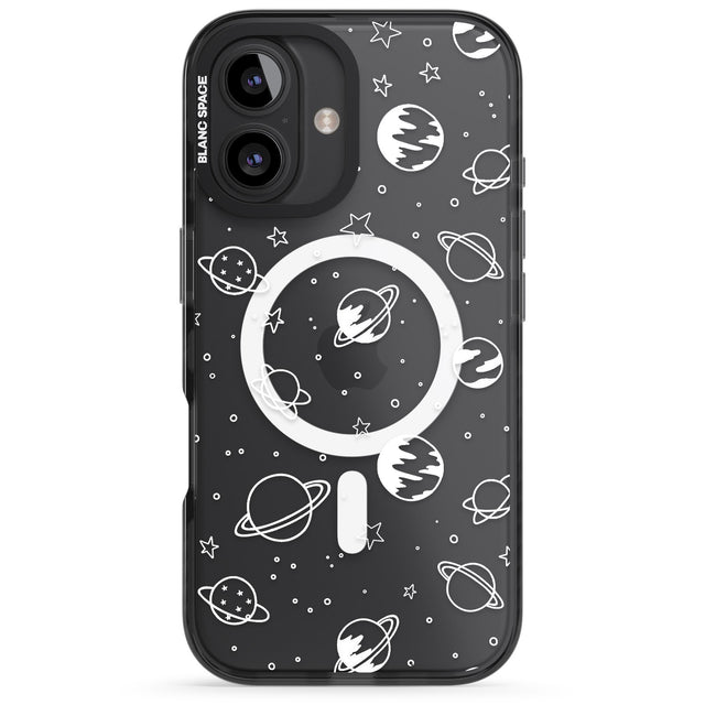 iPhone 16 Pro Max Cosmic Outer Space Design White on Clear Black Impact Phone Case