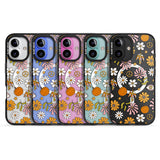 Retro Boho Fall Floral Black Impact Magsafe Phone Case for iPhone 16, iPhone 16 Plus