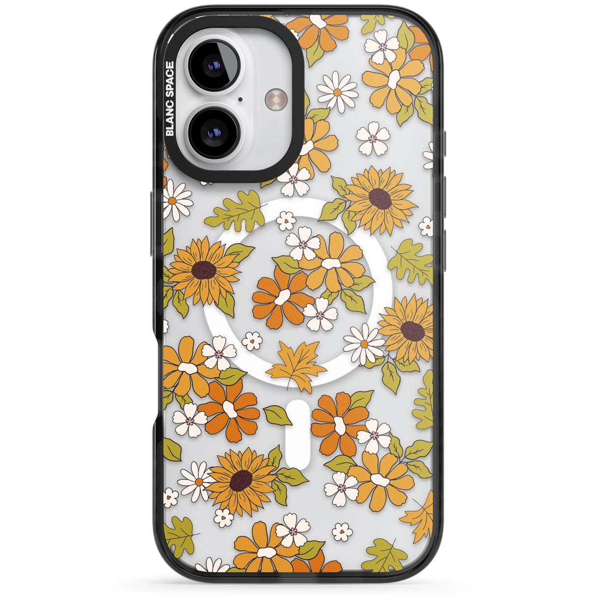 Boho Sunflowers Black Impact Magsafe Phone Case for iPhone 16, iPhone 16 Plus