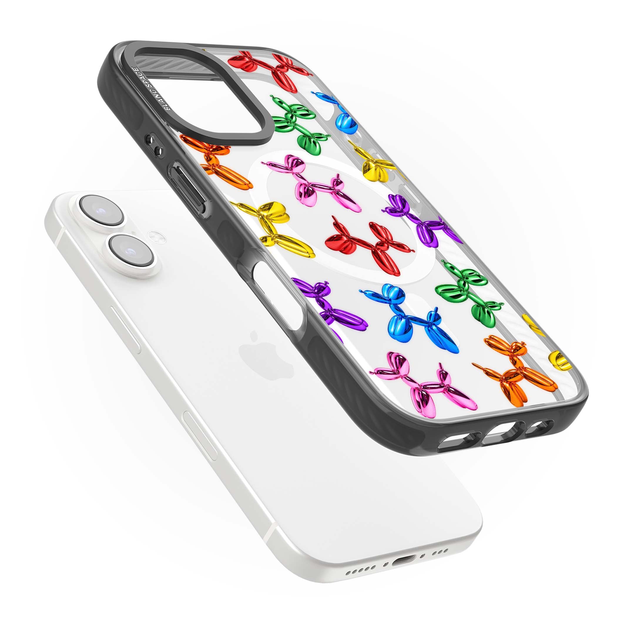Balloon Dogs pop art iPhone case featuring rainbow chrome balloon dogs in Jeff Koons style | Black Impact Magsafe case for iPhone 16, iPhone 16 Plus