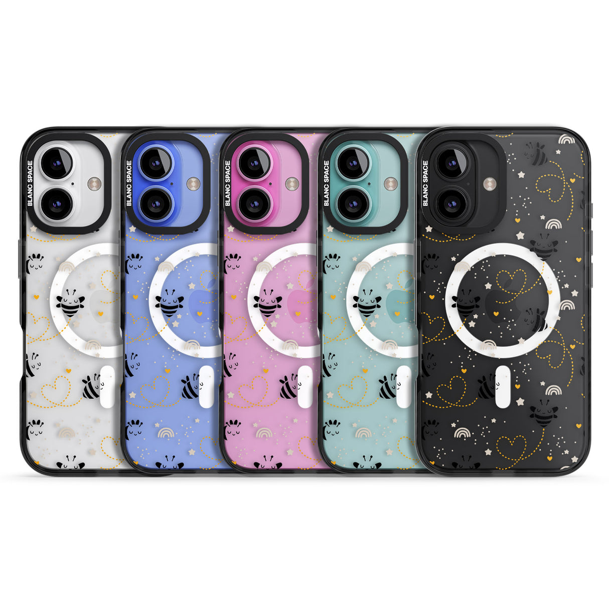 iPhone 16 Pro Max Sweet as Honey Patterns: Bees & Hearts (Clear) Black Impact Phone Case