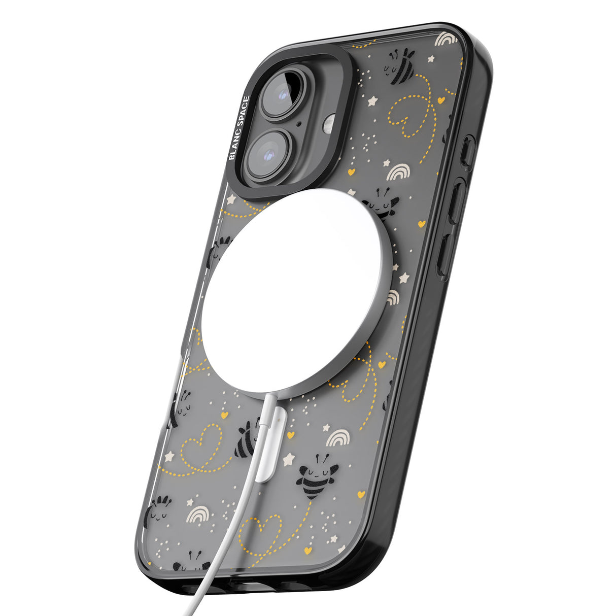 iPhone 16 Pro Max Sweet as Honey Patterns: Bees & Hearts (Clear) Black Impact Phone Case