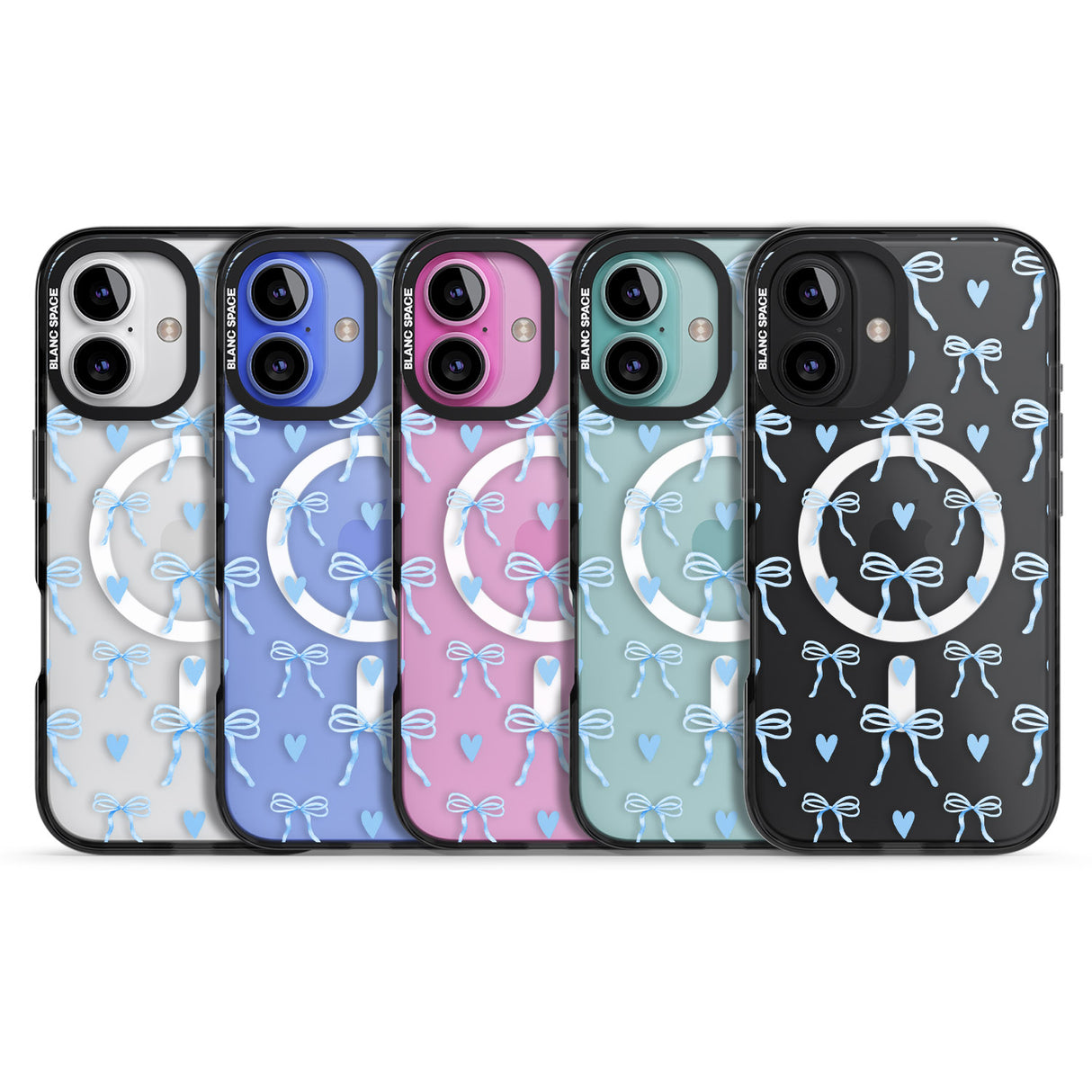 iPhone 16 Blue Bows & Hearts Clear Impact Phone Case