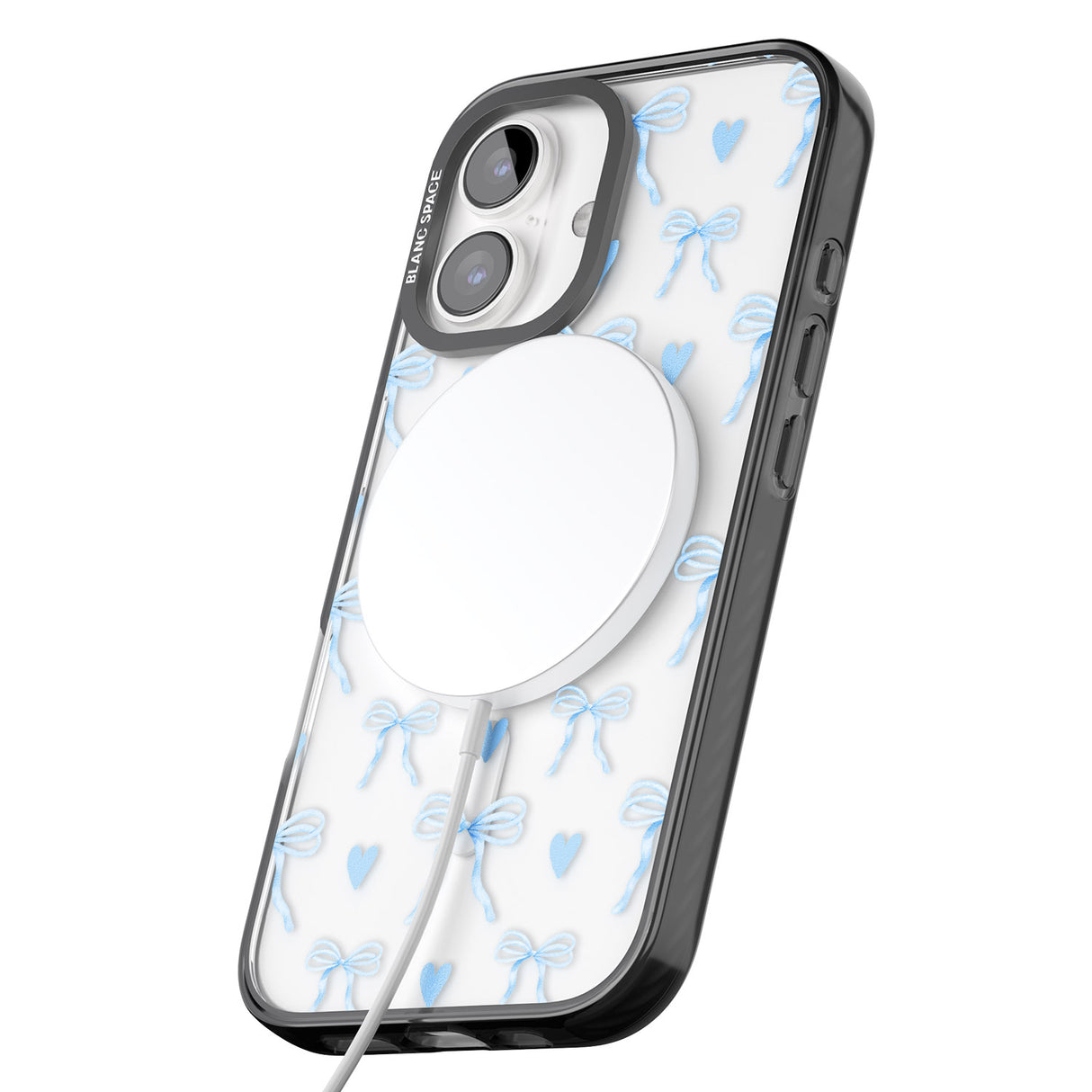 iPhone 16 Blue Bows & Hearts Clear Impact Phone Case