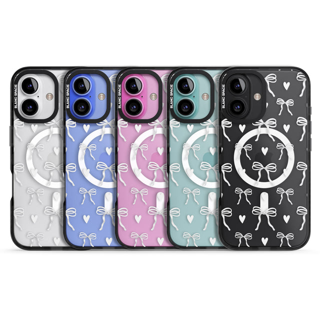 iPhone 16 White Bows & Hearts Clear Impact Phone Case