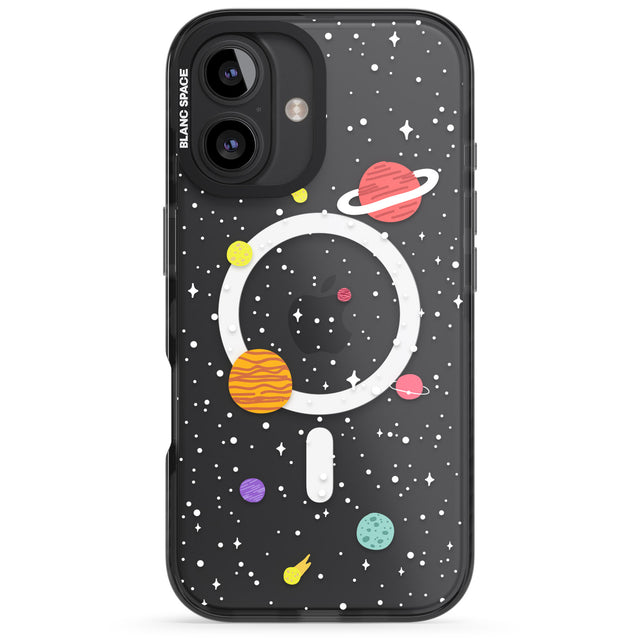 iPhone 16 Pro Max Cute Cartoon Planets (Clear) Black Impact Phone Case