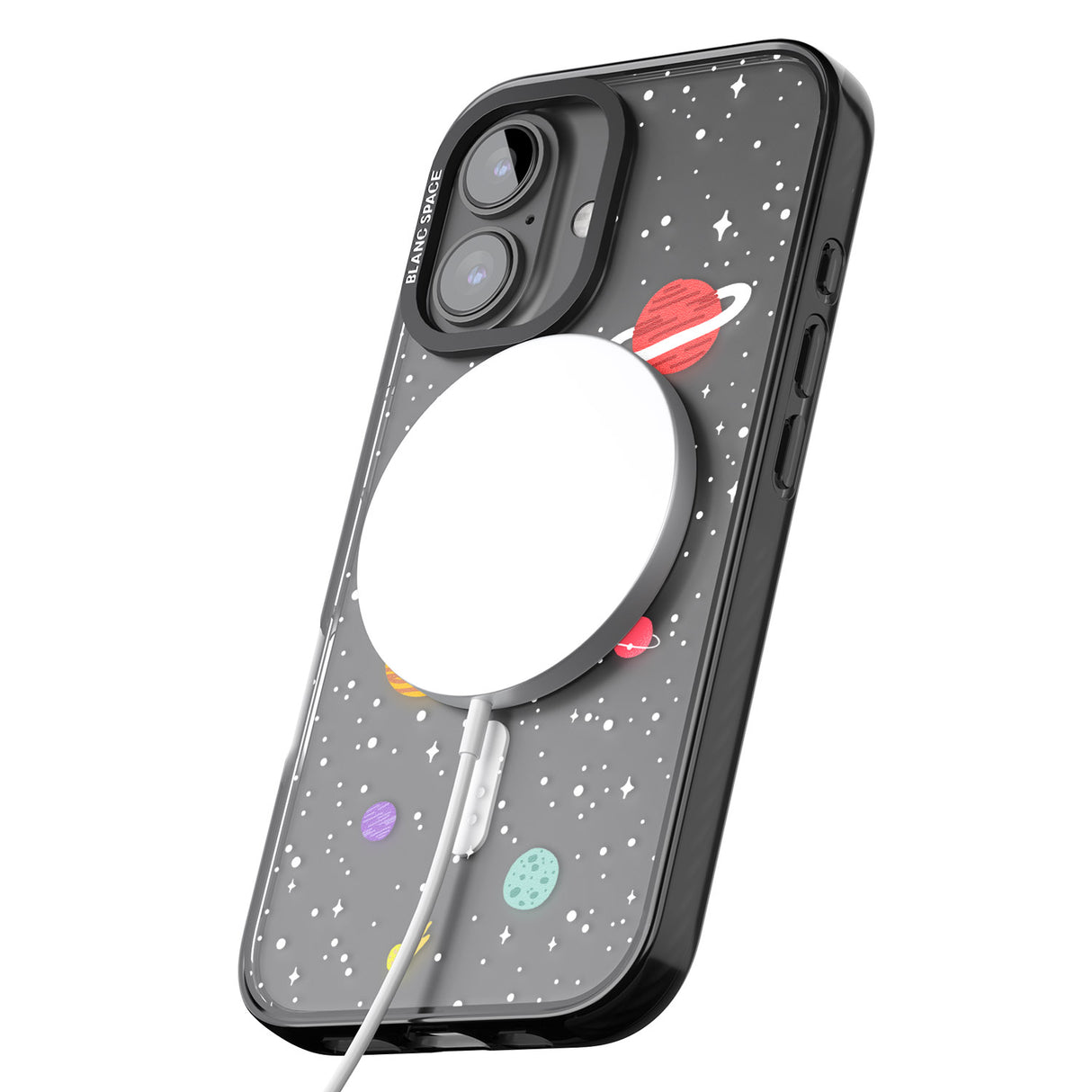 iPhone 16 Pro Max Cute Cartoon Planets (Clear) Black Impact Phone Case