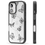 iPhone 16 Pro Max Grey Butterfly Line Pattern Black Impact Phone Case