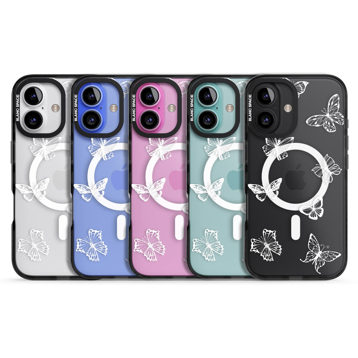 iPhone 16 Pro Max White Butterfly Line Pattern Black Impact Phone Case