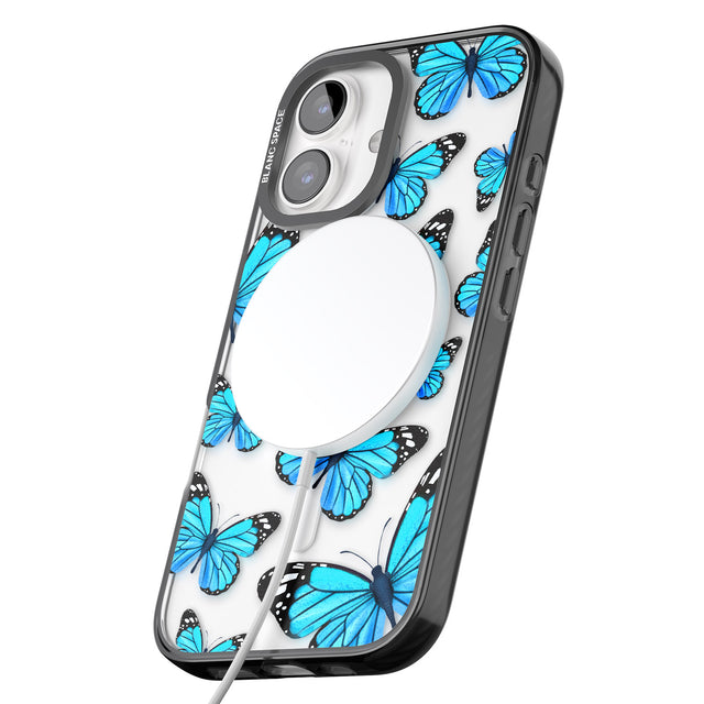 iPhone 16 Pro Max Blue Butterflies Black Impact Phone Case