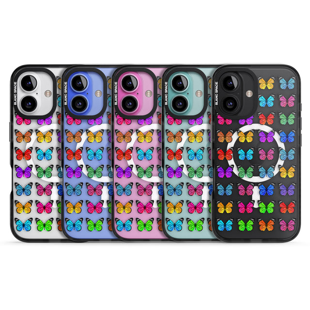 iPhone 16 Pro Max Colourful Butterfly Pattern Black Impact Phone Case