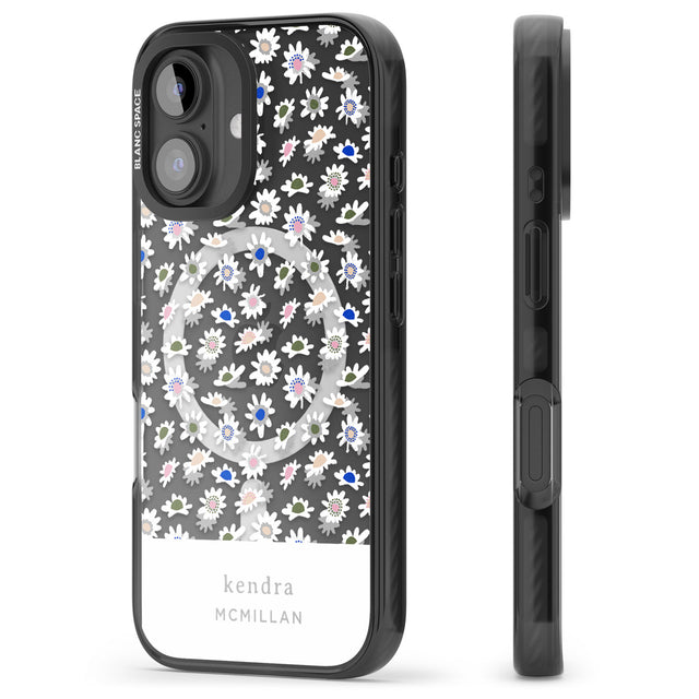 iPhone 16 Pro Max Personalised Grey & White Daisies Floral Design Black Impact Phone Case