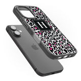 iPhone 16 Pro Max Personalised Pink Monogram Leopard Spots Black Impact Phone Case