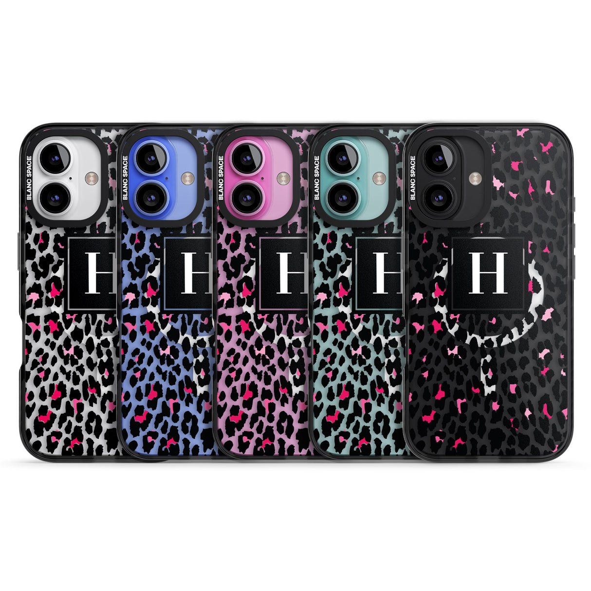 iPhone 16 Pro Max Personalised Pink Monogram Leopard Spots Black Impact Phone Case