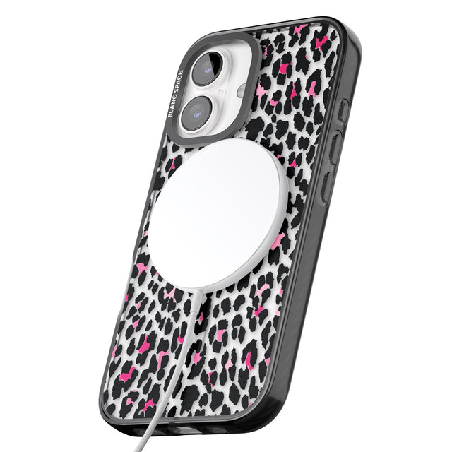 iPhone 16 Pro Max Personalised Pink Monogram Leopard Spots Black Impact Phone Case