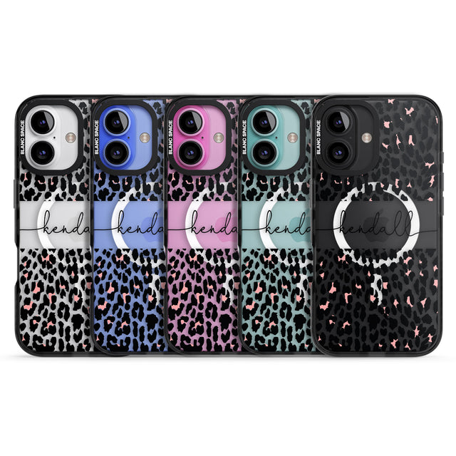 iPhone 16 Pro Max Personalised Pink & Cursive Leopard Spots Black Impact Phone Case