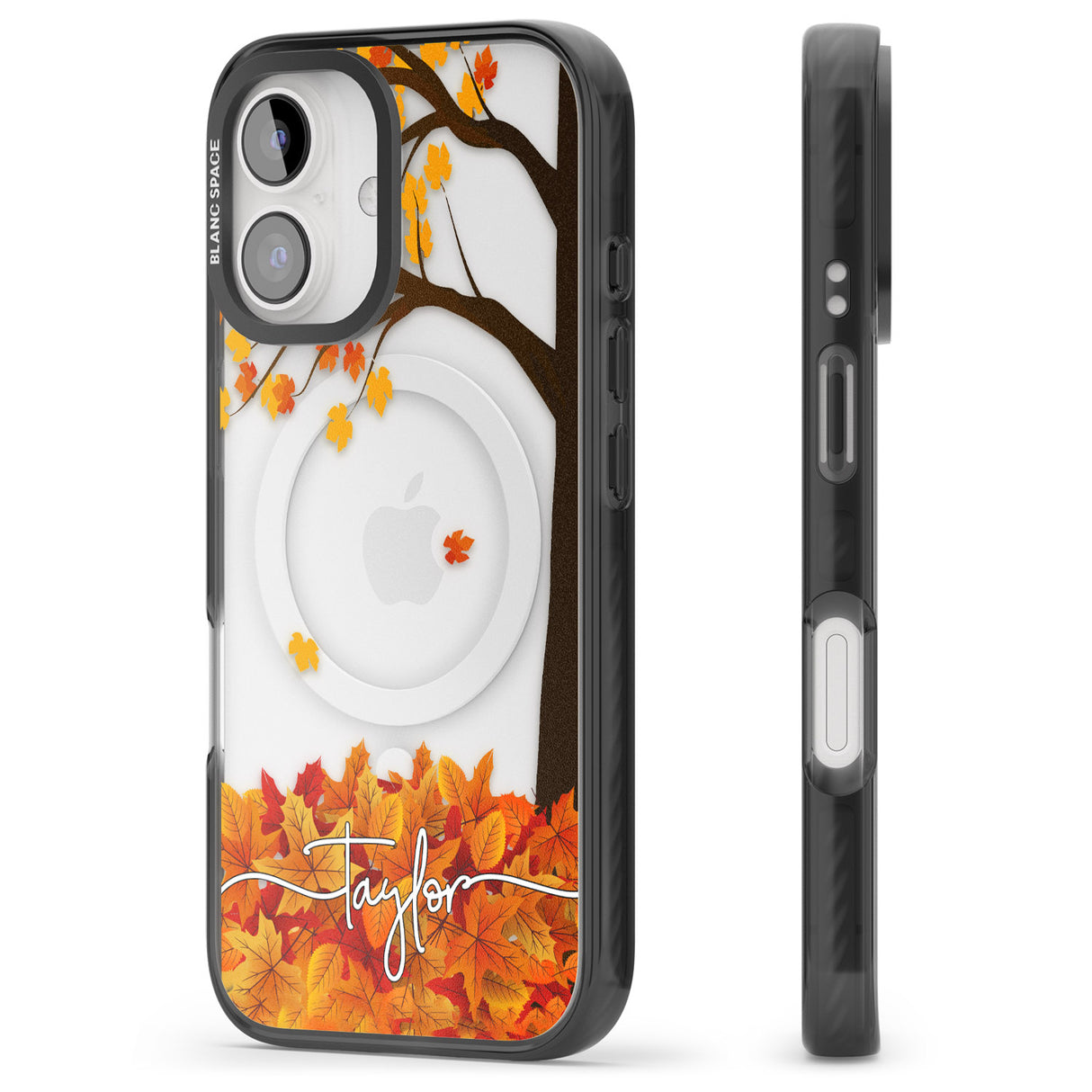 iPhone 16 Pro Max Personalised Autumn Leaves Black Impact Phone Case