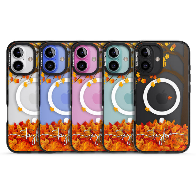 iPhone 16 Pro Max Personalised Autumn Leaves Black Impact Phone Case