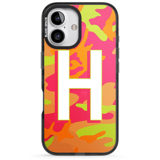 iPhone 16 Pro Max Personalised Bright Neon Camo Solid Monogram Black Impact Phone Case