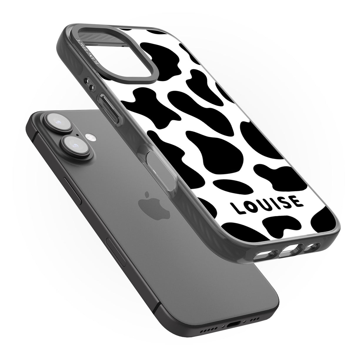 iPhone 16 Pro Max Personalised Cow Print Black Impact Phone Case