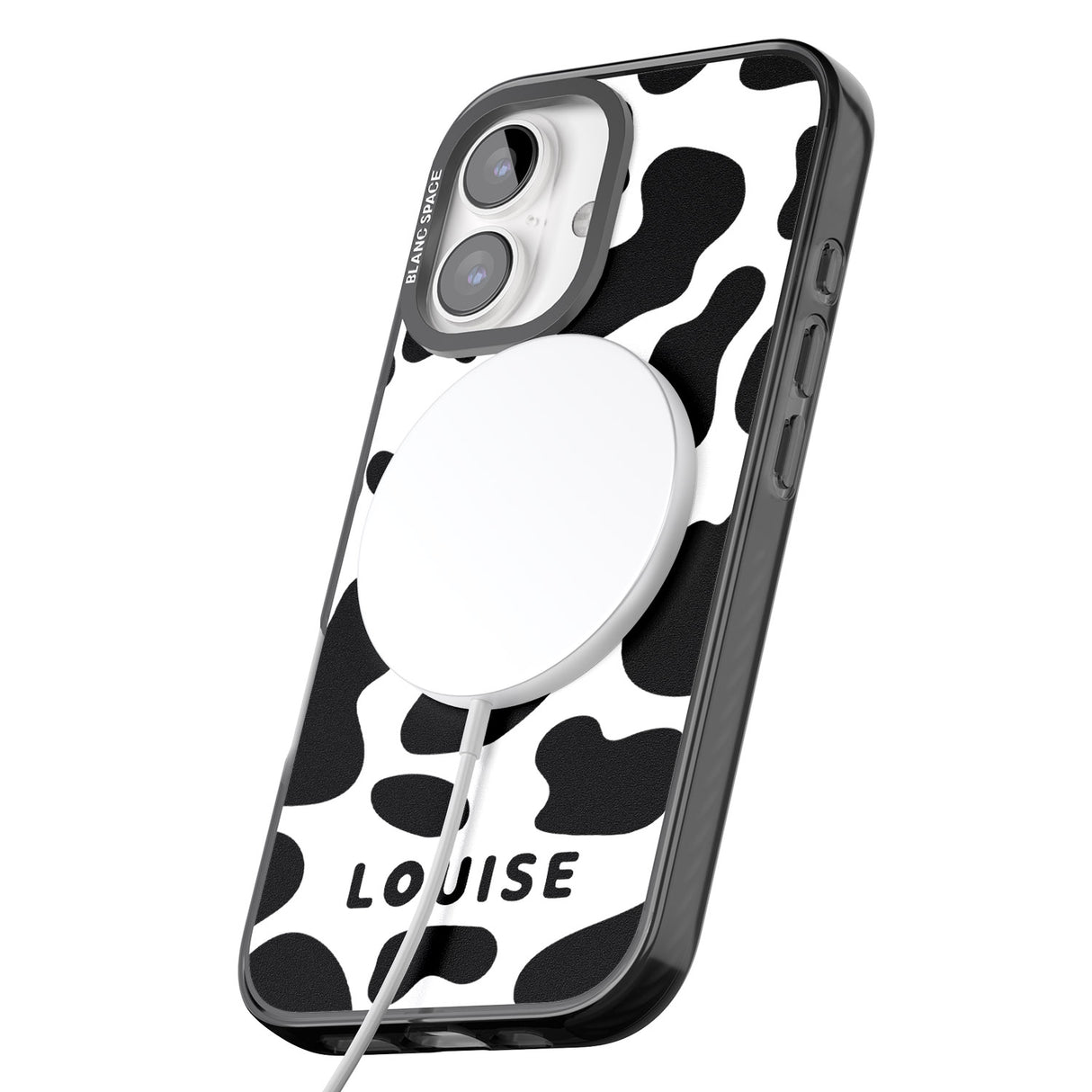 iPhone 16 Pro Max Personalised Cow Print Black Impact Phone Case