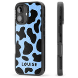 iPhone 16 Pro Max Personalised Blue and Black Cow Print Black Impact Phone Case