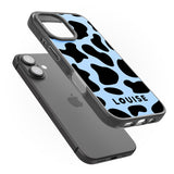 iPhone 16 Pro Max Personalised Blue and Black Cow Print Black Impact Phone Case