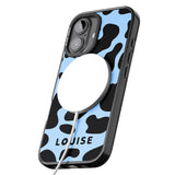 iPhone 16 Pro Max Personalised Blue and Black Cow Print Black Impact Phone Case