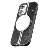 iPhone 16 Pro Max Personalised Stripes + Initials with Crown on Black Marble Black Impact Phone Case