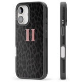 iPhone 16 Pro Max Personalised Small Pink Leopard Monogram Black Impact Phone Case