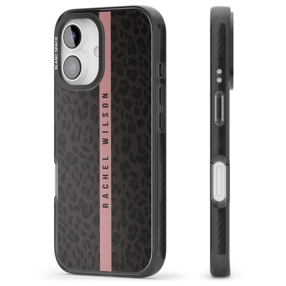 iPhone 16 Pro Max Personalised Pink Stripe Leopard Pattern Black Impact Phone Case