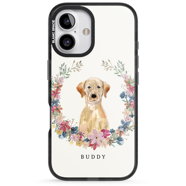 iPhone 16 Pro Max Personalised Yellow Labrador Retriever Dog Portrait Black Impact Phone Case