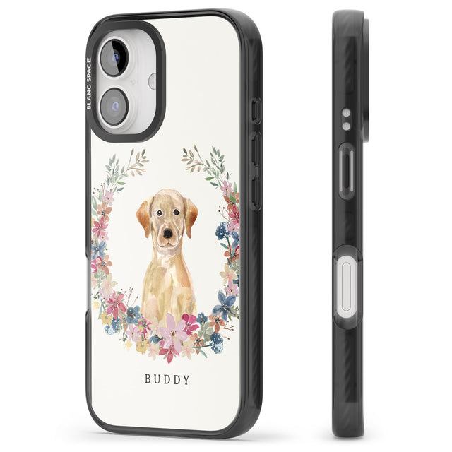 iPhone 16 Pro Max Personalised Yellow Labrador Retriever Dog Portrait Black Impact Phone Case