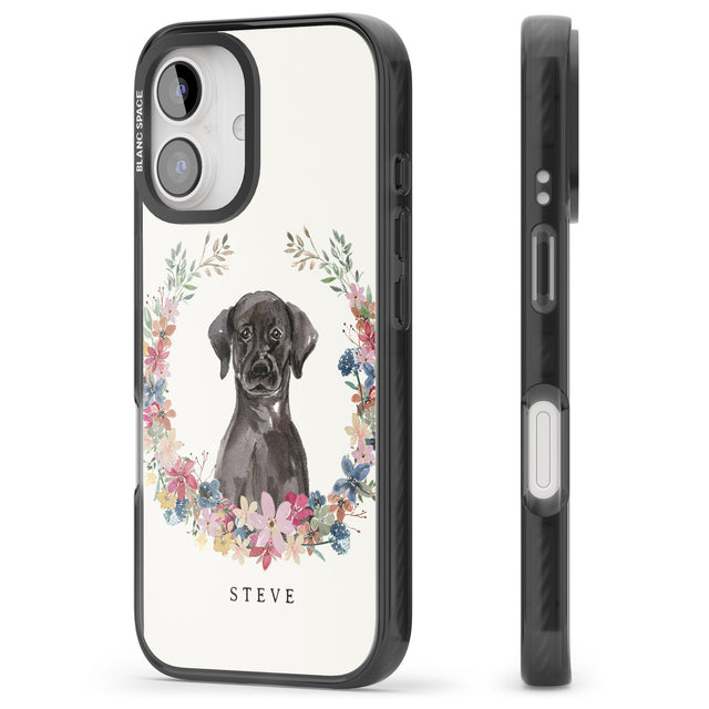 iPhone 16 Pro Max Personalised Black Lab Watercolour Dog Portrait Black Impact Phone Case