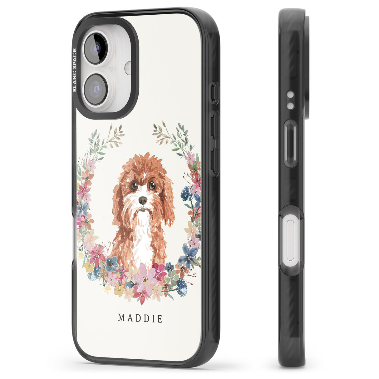 iPhone 16 Pro Max Personalised Cavapoo - Watercolour Dog Portrait Black Impact Phone Case